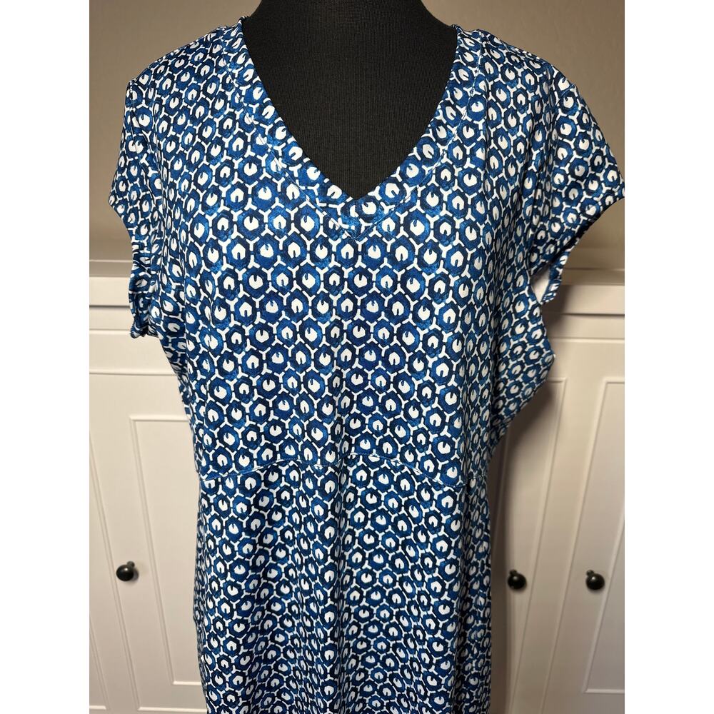 L.L. Bean Short Sleeve Fitness Dress Size XL Nautical Geometric Print Blue White - Picture 4 of 16